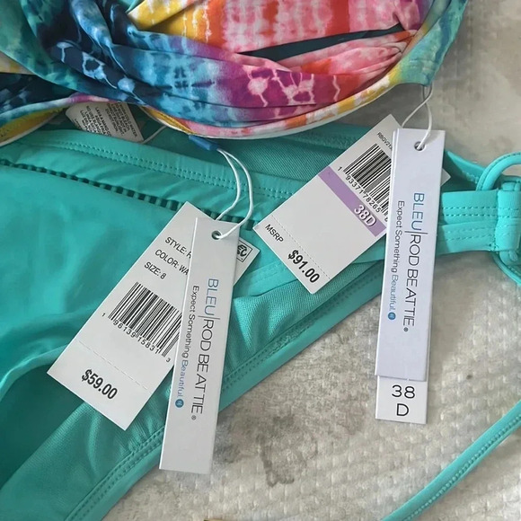 Bleu Rod Beattie Rainbow Tye Dye D-Cup Swim Top 38D and Bottom - Picture 9 of 11